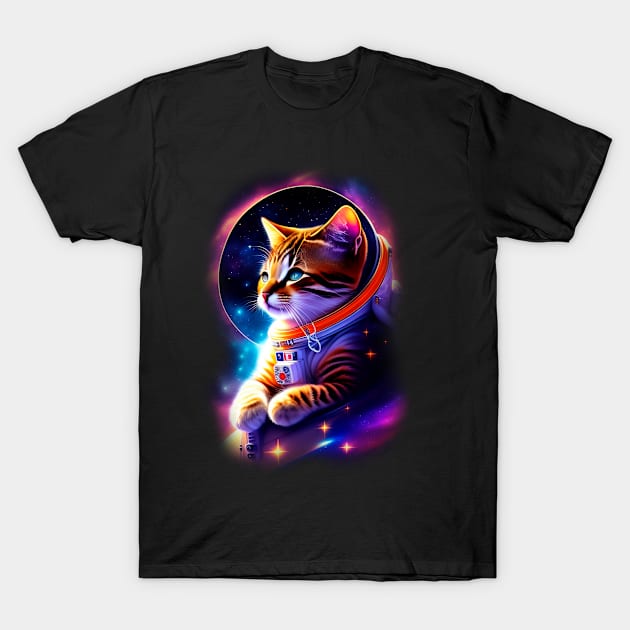 Galaxy Mystical Cat Coloful T-Shirt by igzine